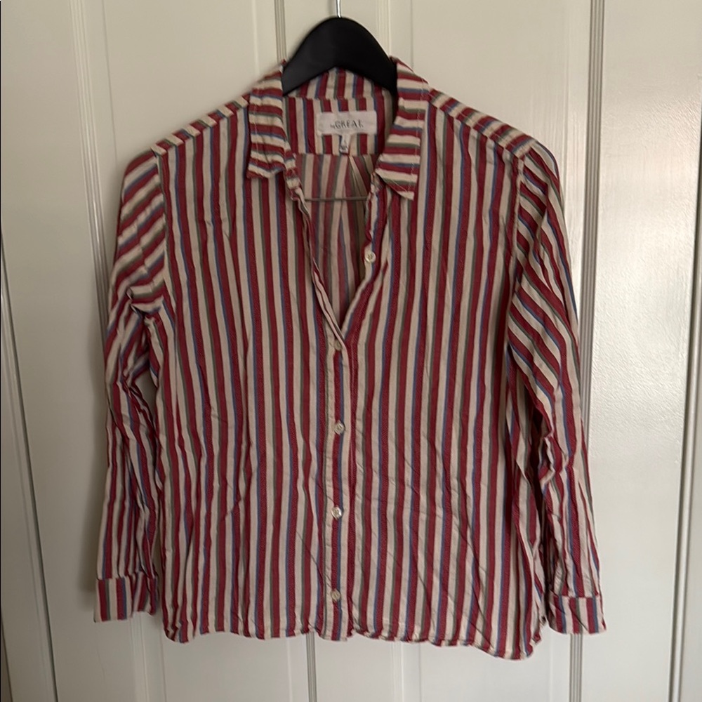 Red and White Striped Button-Up Shirt